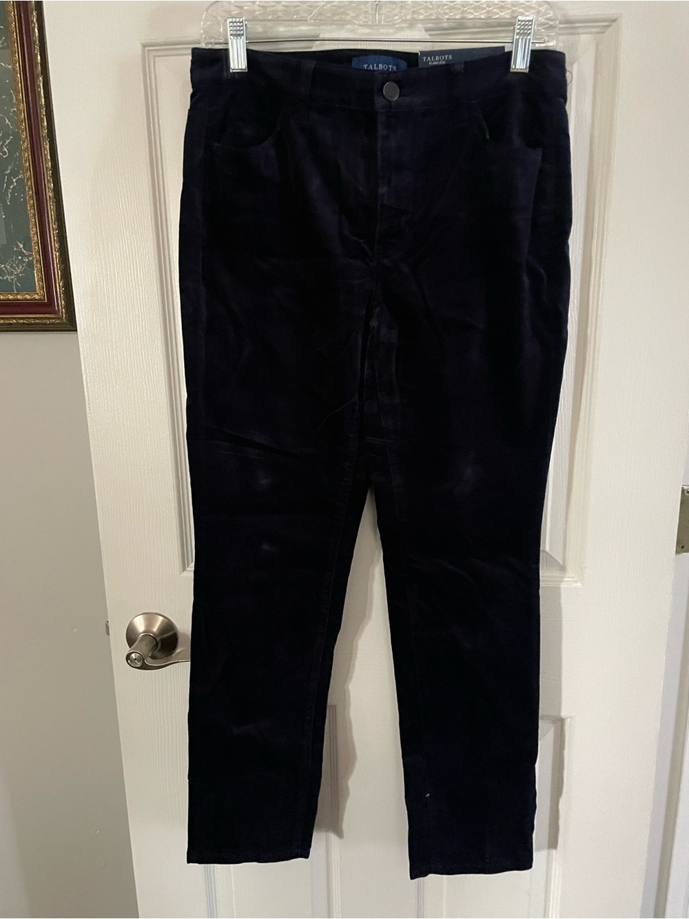 Talbots Flawless High-Rise Straight-Leg Velvet Pants in Navy